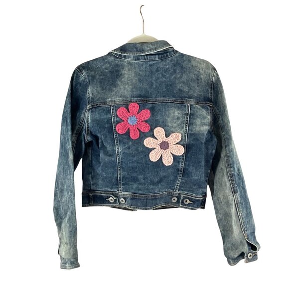 Arizona Jeans Girls Denim Jacket Size L Floral Embroidery Crochet Patchwork - Picture 5 of 11